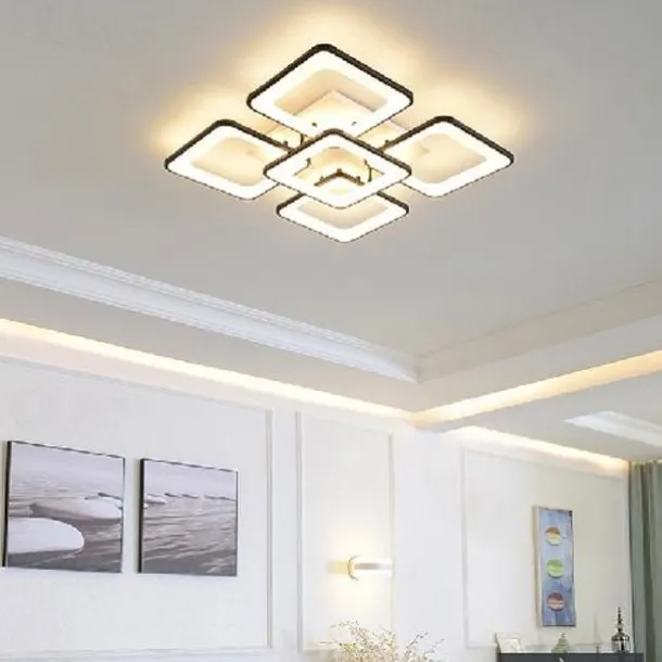 LED Ceiling Light Square Line Design Modern 5-Light 8-Light 60/90 cm Dimmable Flush Mount Lights Metal Acrylic Linear Geometrical Minimalist Painted Finishes 110-120V 220-240V