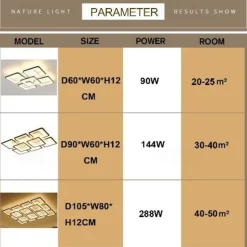 LED Ceiling Light Square Line Design Modern 5-Light 8-Light 60/90 cm Dimmable Flush Mount Lights Metal Acrylic Linear Geometrical Minimalist Painted Finishes 110-120V 220-240V