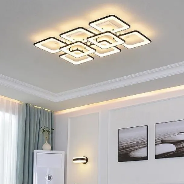 LED Ceiling Light Square Line Design Modern 5-Light 8-Light 60/90 cm Dimmable Flush Mount Lights Metal Acrylic Linear Geometrical Minimalist Painted Finishes 110-120V 220-240V