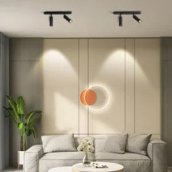 LED Ceiling Spotlights Adjustable Dimmable Fixed Track Lighting Kit, 25.4cm 2 Way Black Ceiling Mount Spot Light Fixtures, Directional Spotlight Accent Lamps for Kitchen Gallery Hallway (3 Color Mode)