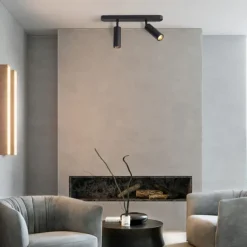 LED Ceiling Spotlights Adjustable Dimmable Fixed Track Lighting Kit, 25.4cm 2 Way Black Ceiling Mount Spot Light Fixtures, Directional Spotlight Accent Lamps for Kitchen Gallery Hallway (3 Color Mode)