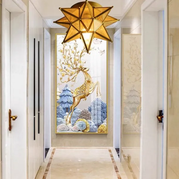 LED Ceilling Light Brass Moravian Star Lamp Flush Mount Colloid Lamp Seed Glass Shade Boho Moroccan Ceiling Lamp Kitchen Entrance