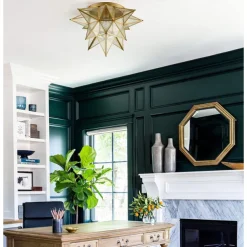 LED Ceilling Light Brass Moravian Star Lamp Flush Mount Colloid Lamp Seed Glass Shade Boho Moroccan Ceiling Lamp Kitchen Entrance