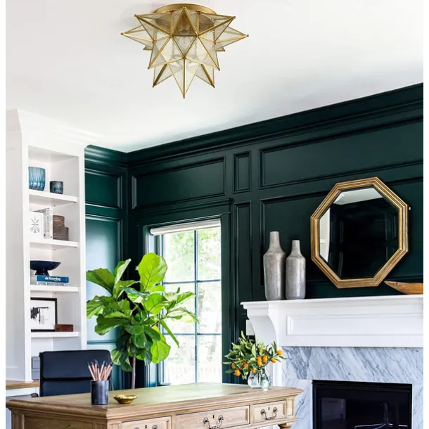 LED Ceilling Light Brass Moravian Star Lamp Flush Mount Colloid Lamp Seed Glass Shade Boho Moroccan Ceiling Lamp Kitchen Entrance