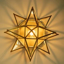 LED Ceilling Light Brass Moravian Star Lamp Flush Mount Colloid Lamp Seed Glass Shade Boho Moroccan Ceiling Lamp Kitchen Entrance