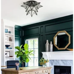 LED Ceilling Light Brass Moravian Star Lamp Flush Mount Colloid Lamp Seed Glass Shade Boho Moroccan Ceiling Lamp Kitchen Entrance