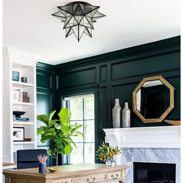 LED Ceilling Light Brass Moravian Star Lamp Flush Mount Colloid Lamp Seed Glass Shade Boho Moroccan Ceiling Lamp Kitchen Entrance