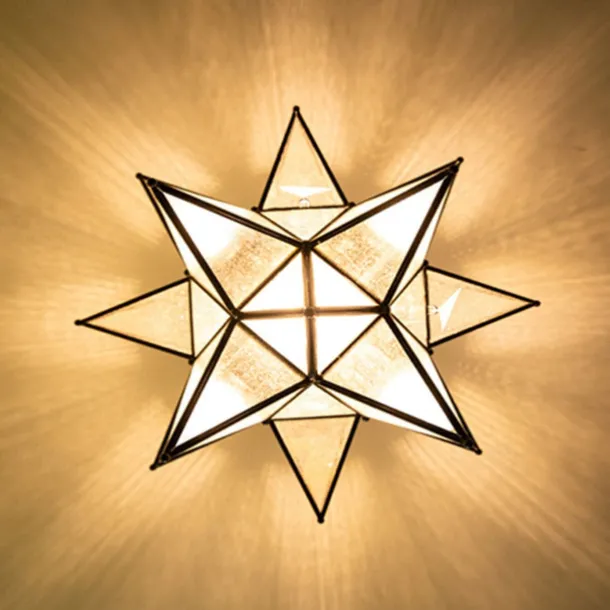 LED Ceilling Light Brass Moravian Star Lamp Flush Mount Colloid Lamp Seed Glass Shade Boho Moroccan Ceiling Lamp Kitchen Entrance