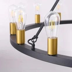 LED Chandelier Black on Wheels 20-Light Large Round Rustic Countryside Chandelier Industrial Light Fixture for Dining Room Living Room Kitchen Island Foyer Hallway