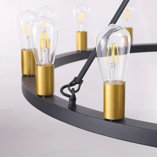 LED Chandelier Black on Wheels 20-Light Large Round Rustic Countryside Chandelier Industrial Light Fixture for Dining Room Living Room Kitchen Island Foyer Hallway