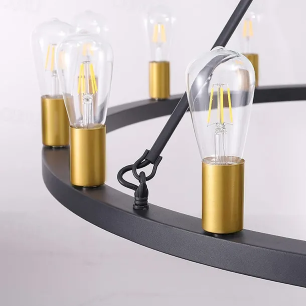 LED Chandelier Black on Wheels 20-Light Large Round Rustic Countryside Chandelier Industrial Light Fixture for Dining Room Living Room Kitchen Island Foyer Hallway