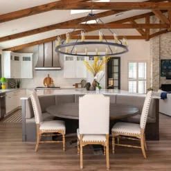 LED Chandelier Black on Wheels 20-Light Large Round Rustic Countryside Chandelier Industrial Light Fixture for Dining Room Living Room Kitchen Island Foyer Hallway