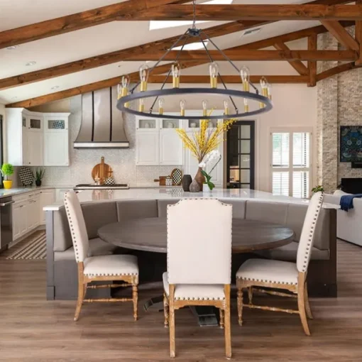 LED Chandelier Black on Wheels 20-Light Large Round Rustic Countryside Chandelier Industrial Light Fixture for Dining Room Living Room Kitchen Island Foyer Hallway