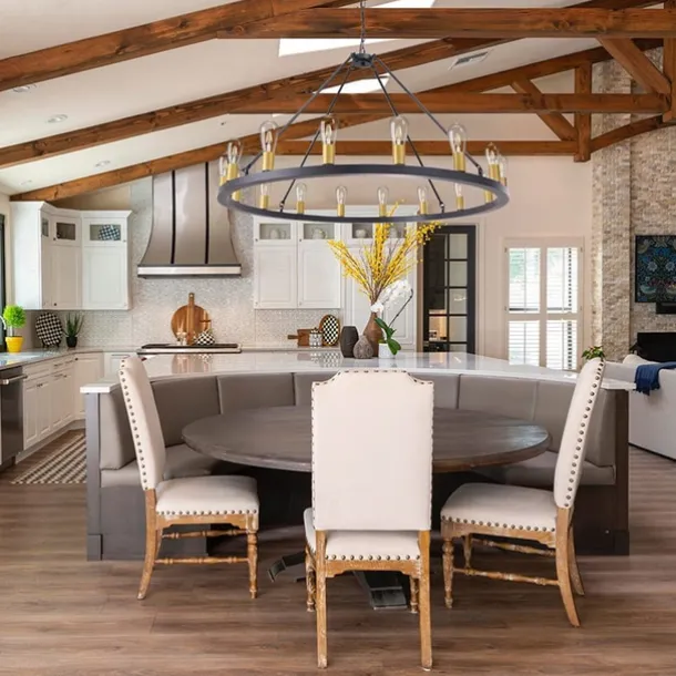 LED Chandelier Black on Wheels 20-Light Large Round Rustic Countryside Chandelier Industrial Light Fixture for Dining Room Living Room Kitchen Island Foyer Hallway