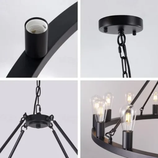 LED Chandelier Black on Wheels 20-Light Large Round Rustic Countryside Chandelier Industrial Light Fixture for Dining Room Living Room Kitchen Island Foyer Hallway
