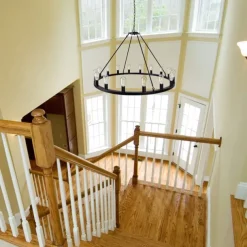 LED Chandelier Black on Wheels 20-Light Large Round Rustic Countryside Chandelier Industrial Light Fixture for Dining Room Living Room Kitchen Island Foyer Hallway