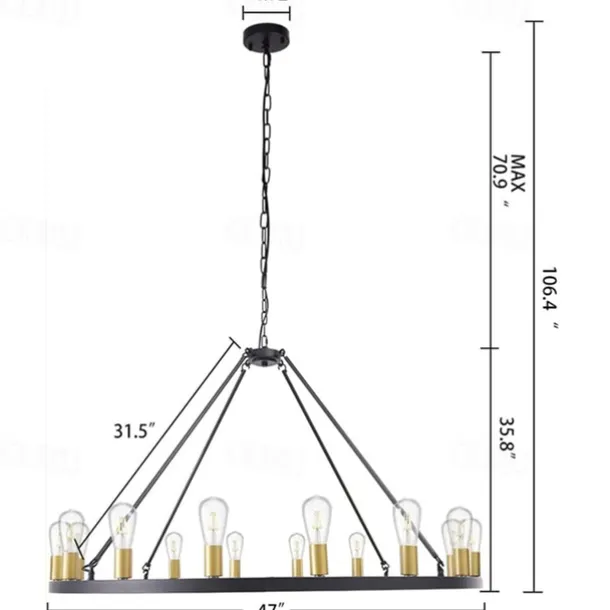 LED Chandelier Black on Wheels 20-Light Large Round Rustic Countryside Chandelier Industrial Light Fixture for Dining Room Living Room Kitchen Island Foyer Hallway