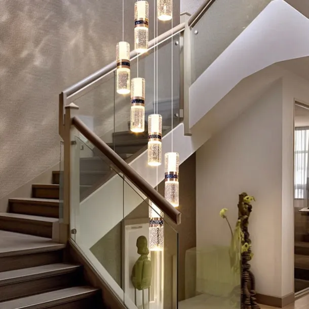 Led Chandelier Light,Metal Crystal Staircase Rotating Long Chandelier, Modern, Simple And Luxurious, Suitable For Villas, Duplex Buildings, Lofts, Apartments And Terraces,Diammable 110-240 V