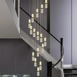 Led Chandelier Light,Metal Crystal Staircase Rotating Long Chandelier, Modern, Simple And Luxurious, Suitable For Villas, Duplex Buildings, Lofts, Apartments And Terraces,Diammable 110-240 V