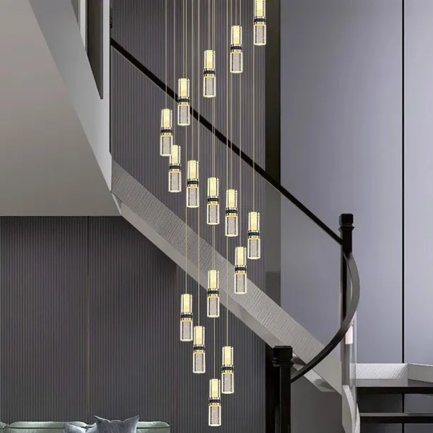 Led Chandelier Light,Metal Crystal Staircase Rotating Long Chandelier, Modern, Simple And Luxurious, Suitable For Villas, Duplex Buildings, Lofts, Apartments And Terraces,Diammable 110-240 V
