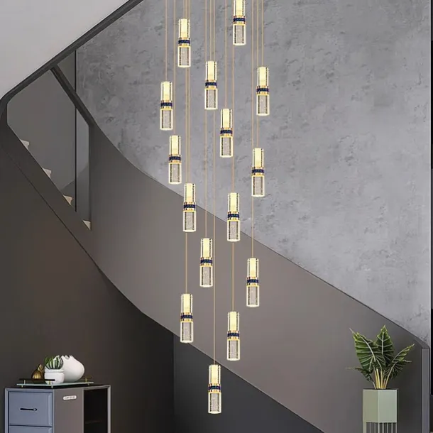 Led Chandelier Light,Metal Crystal Staircase Rotating Long Chandelier, Modern, Simple And Luxurious, Suitable For Villas, Duplex Buildings, Lofts, Apartments And Terraces,Diammable 110-240 V