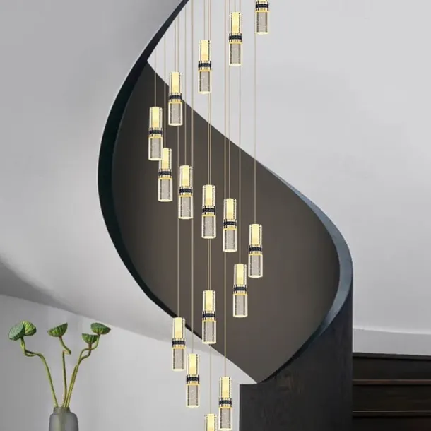 Led Chandelier Light,Metal Crystal Staircase Rotating Long Chandelier, Modern, Simple And Luxurious, Suitable For Villas, Duplex Buildings, Lofts, Apartments And Terraces,Diammable 110-240 V