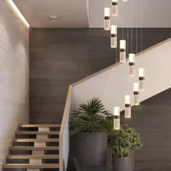 Led Chandelier Light,Metal Crystal Staircase Rotating Long Chandelier, Modern, Simple And Luxurious, Suitable For Villas, Duplex Buildings, Lofts, Apartments And Terraces,Diammable 110-240 V