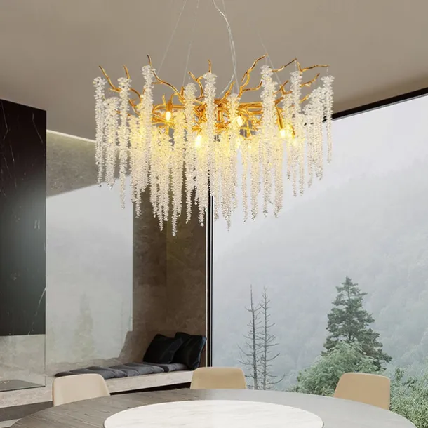 LED Chandeliers Modern Luxury, 23.6"/31.2" 8/12-Light Gold Crystal for Home Interiors Kitchen Bedroom Iron Art Tree Branch Lamp Creative Lamp Light Warm White 110-240V