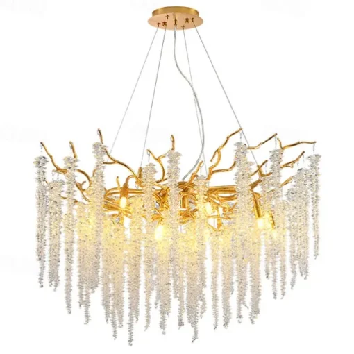 LED Chandeliers Modern Luxury, 23.6"/31.2" 8/12-Light Gold Crystal for Home Interiors Kitchen Bedroom Iron Art Tree Branch Lamp Creative Lamp Light Warm White 110-240V