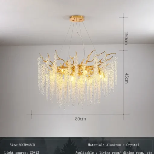 LED Chandeliers Modern Luxury, 23.6"/31.2" 8/12-Light Gold Crystal for Home Interiors Kitchen Bedroom Iron Art Tree Branch Lamp Creative Lamp Light Warm White 110-240V