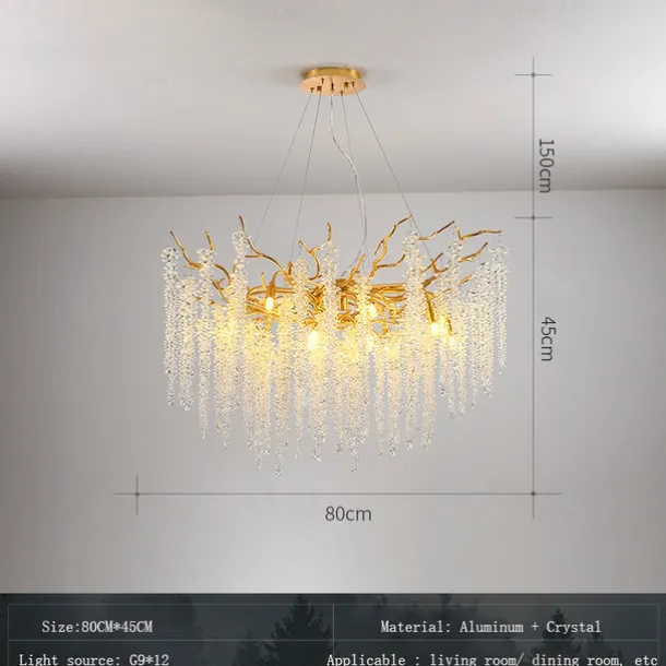 LED Chandeliers Modern Luxury, 23.6"/31.2" 8/12-Light Gold Crystal for Home Interiors Kitchen Bedroom Iron Art Tree Branch Lamp Creative Lamp Light Warm White 110-240V