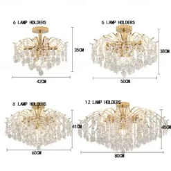 LED Chandeliers Modern Luxury, 42/50/60/80cm 6/6/12/14-Light Gold Crystal for Home Interiors Kitchen Bedroom Iron Art Tree Branch Lamp Creative Lamp Light Warm White 110-240V