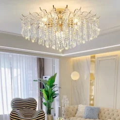 LED Chandeliers Modern Luxury, 42/50/60/80cm 6/10/12/14-Light Gold Crystal for Home Interiors Kitchen Bedroom Iron Art Tree Branch Lamp Creative Lamp Light Warm White 110-240V