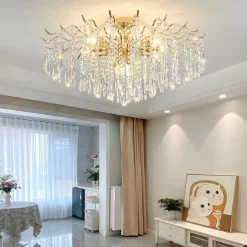 LED Chandeliers Modern Luxury, 42/50/60/80cm 6/10/12/14-Light Gold Crystal for Home Interiors Kitchen Bedroom Iron Art Tree Branch Lamp Creative Lamp Light Warm White 110-240V