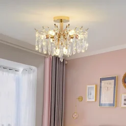 LED Chandeliers Modern Luxury, 42/50/60/80cm 6/10/12/14-Light Gold Crystal for Home Interiors Kitchen Bedroom Iron Art Tree Branch Lamp Creative Lamp Light Warm White 110-240V