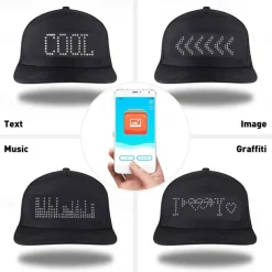 LED Costume Hats LED Caps Display APP Programmable LED Message Display Hats Luminous Flashing Baseball Cap Cool Party Hat Messages Scrolling LED Hats And Caps