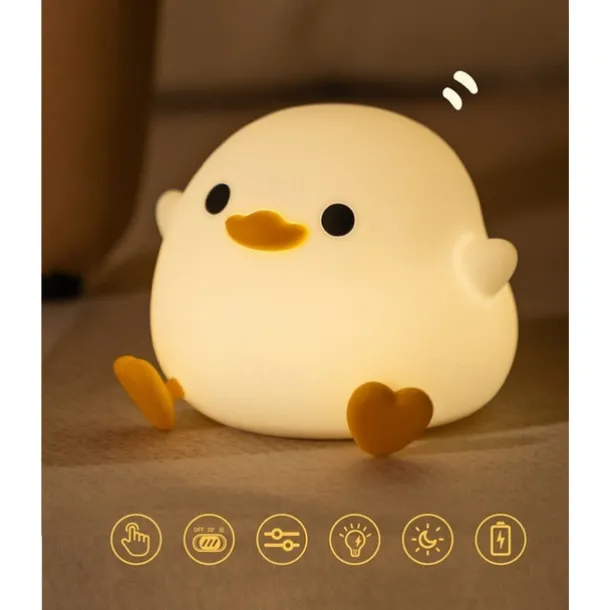 LED Cute Bean Duck Night Light Cute Animal Silicone Nursery Night Light Rechargeable Table Lamp Bedside Lamp with Touch Sensor for Bedrooms Living Room