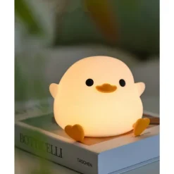 LED Cute Bean Duck Night Light Cute Animal Silicone Nursery Night Light Rechargeable Table Lamp Bedside Lamp with Touch Sensor for Bedrooms Living Room