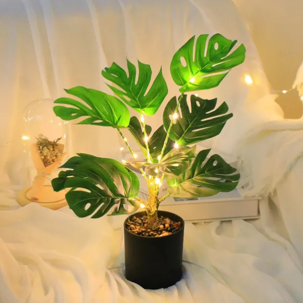 LED Decorative Table Lamp Novelty Artificial Plants Bonsai Glow Cute Night Light for Bedroom Office Living Room,USB Powered Glitterring Bedside Lamps for Friends