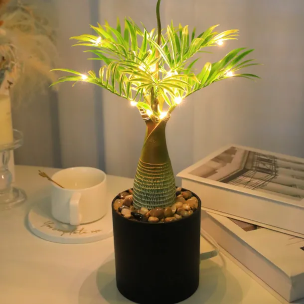 LED Decorative Table Lamp Novelty Artificial Plants Bonsai Glow Cute Night Light for Bedroom Office Living Room,USB Powered Glitterring Bedside Lamps for Friends