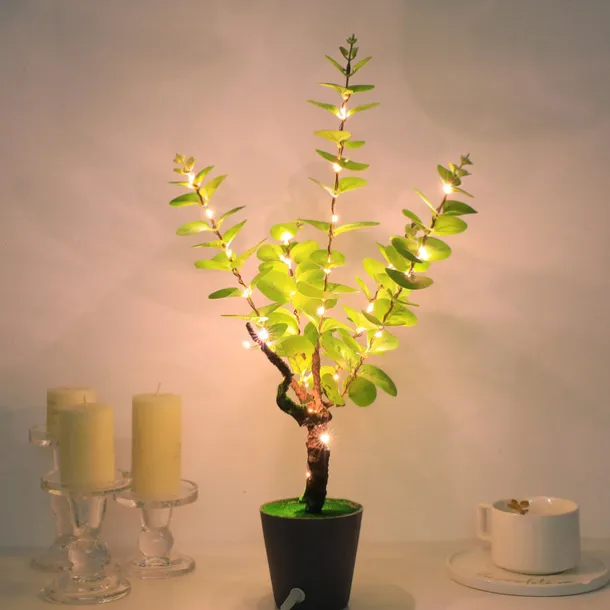 LED Decorative Table Lamp Novelty Artificial Plants Bonsai Glow Cute Night Light for Bedroom Office Living Room,USB Powered Glitterring Bedside Lamps for Friends