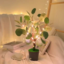 LED Decorative Table Lamp Novelty Artificial Plants Bonsai Glow Cute Night Light for Bedroom Office Living Room,USB Powered Glitterring Bedside Lamps for Friends