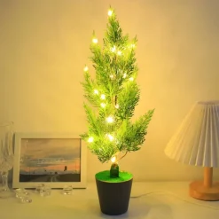 LED Decorative Table Lamp Novelty Artificial Plants Bonsai Glow Cute Night Light for Bedroom Office Living Room,USB Powered Glitterring Bedside Lamps for Friends