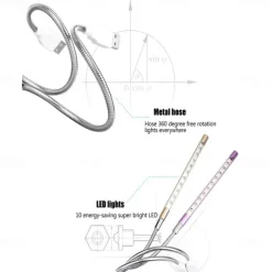 LED Desk Lamp DC 5V USB Mini 10 LEDs Metal Lamp for Reading Book Flexible Book Reading Lamp Night Light Notebook Laptop PC 1Pcs