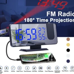 LED Digital Projection Alarm Clock Electronic Alarm Clock with Projection FM Radio Time Projector Bedroom Bedside Mute Clock