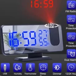 LED Digital Projection Alarm Clock Electronic Alarm Clock with Projection FM Radio Time Projector Bedroom Bedside Mute Clock