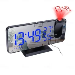 LED Digital Projection Alarm Clock Electronic Alarm Clock with Projection FM Radio Time Projector Bedroom Bedside Mute Clock