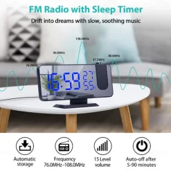 LED Digital Projection Alarm Clock Electronic Alarm Clock with Projection FM Radio Time Projector Bedroom Bedside Mute Clock