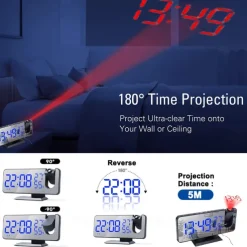 LED Digital Projection Alarm Clock Electronic Alarm Clock with Projection FM Radio Time Projector Bedroom Bedside Mute Clock