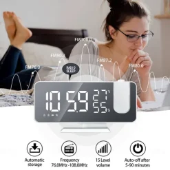 LED Digital Projection Alarm Clock Electronic Alarm Clock with Projection FM Radio Time Projector Bedroom Bedside Mute Clock